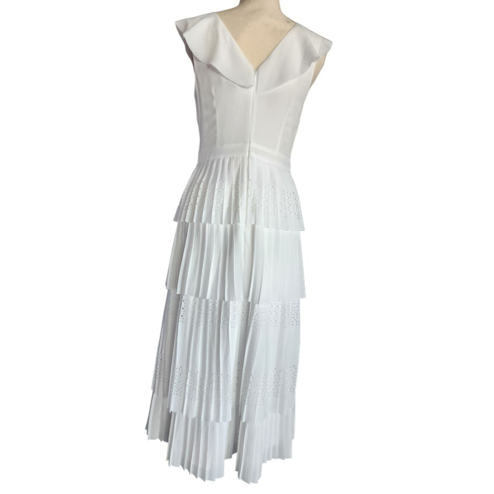 Banana Republic White Laser Cut Ruffle Tier Midi Dress Women's 2 - Picture 7 of 16
